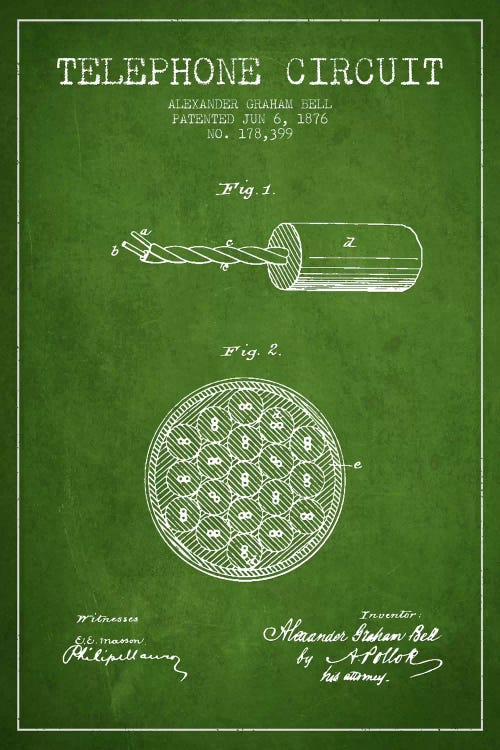 Telephone Circuit Green Patent Blueprint by Aged Pixel wall art