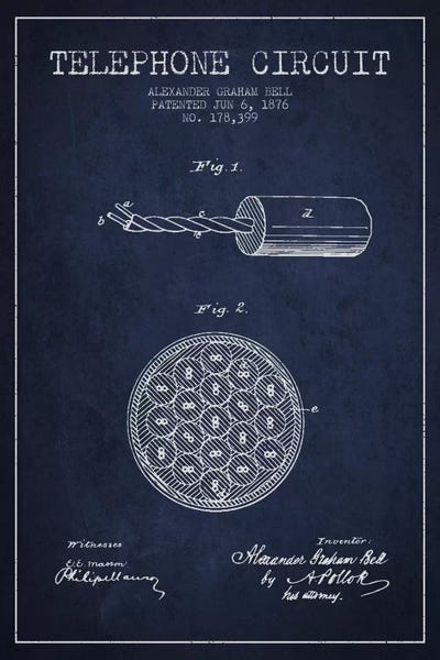 Electronics & Communication Blueprints: Telephone Circuit Navy Blue Patent Blueprint by Aged Pixel