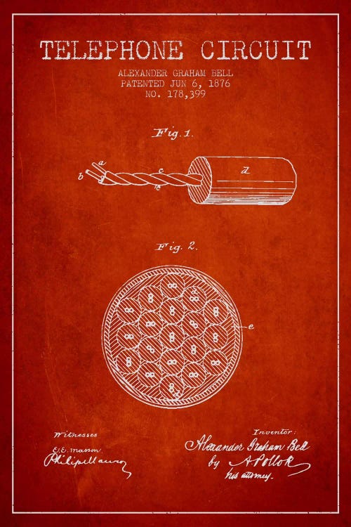 Telephone Circuit Red Patent Blueprint