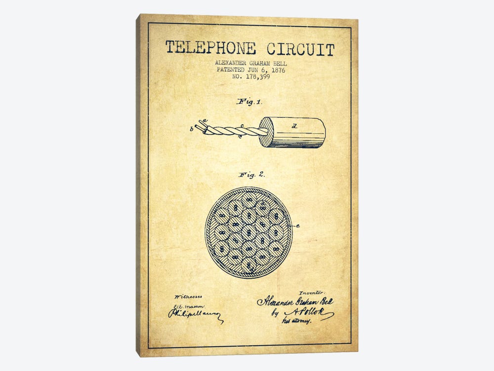 Telephone Circuit Vintage Patent Blueprint by Aged Pixel 1-piece Art Print