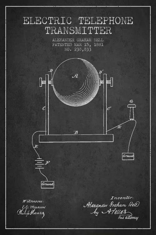 Telephone Transmitter Charcoal Patent Blueprint by Aged Pixel wall art