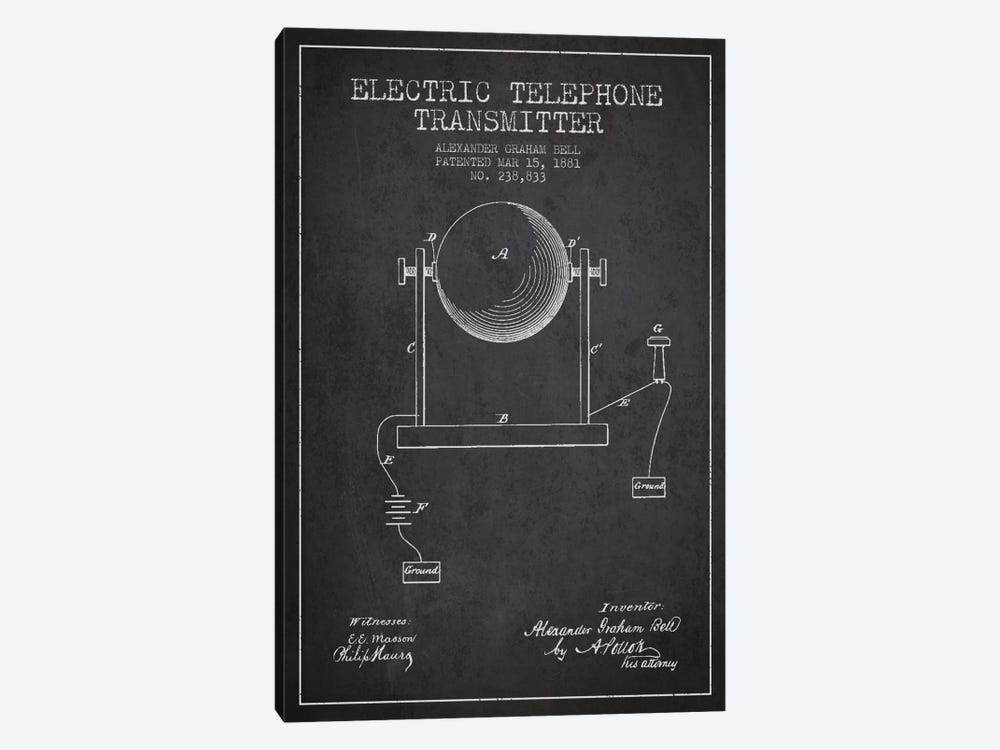 Telephone Transmitter Charcoal Patent Blueprint by Aged Pixel 1-piece Canvas Artwork