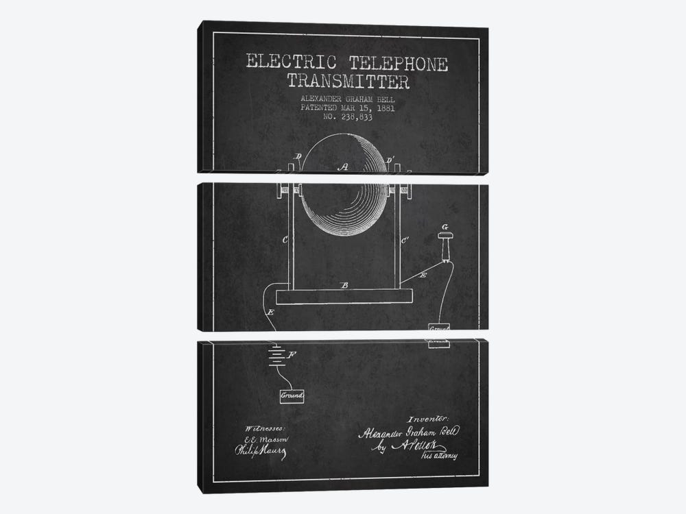 Telephone Transmitter Charcoal Patent Blueprint by Aged Pixel 3-piece Canvas Wall Art