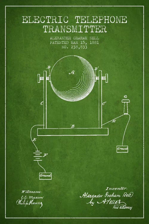 Telephone Transmitter Green Patent Blueprint by Aged Pixel wall art