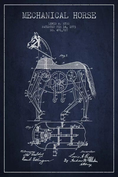 Toys & Collectibles: Mechanical Horse Navy Blue Patent Blueprint by Aged Pixel