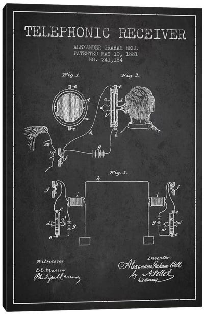 Telephonic Receiver Charcoal Patent Blueprint Canvas Art Print - Electronics & Communication Blueprints