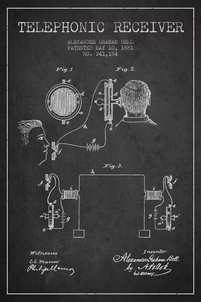 Electronics & Communication Blueprints: Telephonic Receiver Charcoal Patent Blueprint by Aged Pixel