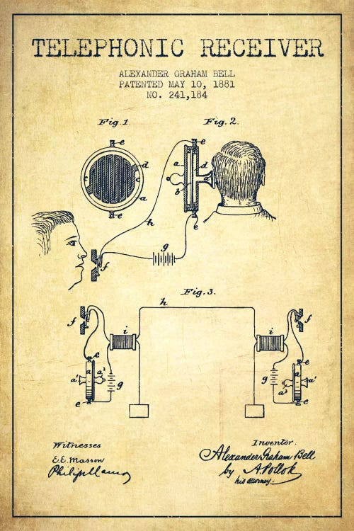 Telephonic Receiver Vintage Patent Blueprint by Aged Pixel wall art