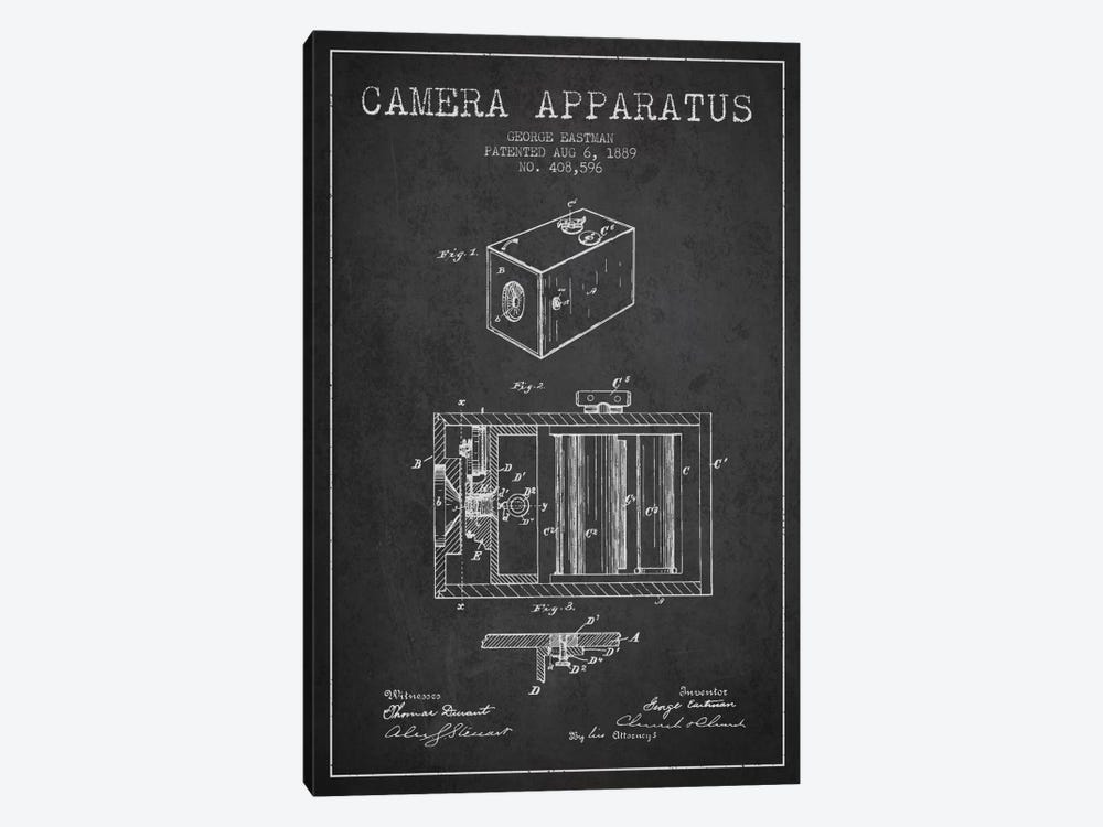 Camera Charcoal Patent Blueprint by Aged Pixel 1-piece Canvas Print