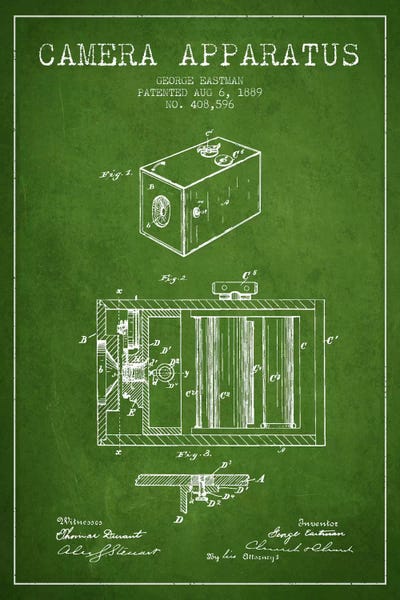 Camera Green Patent Blueprint by Aged Pixel canvas print