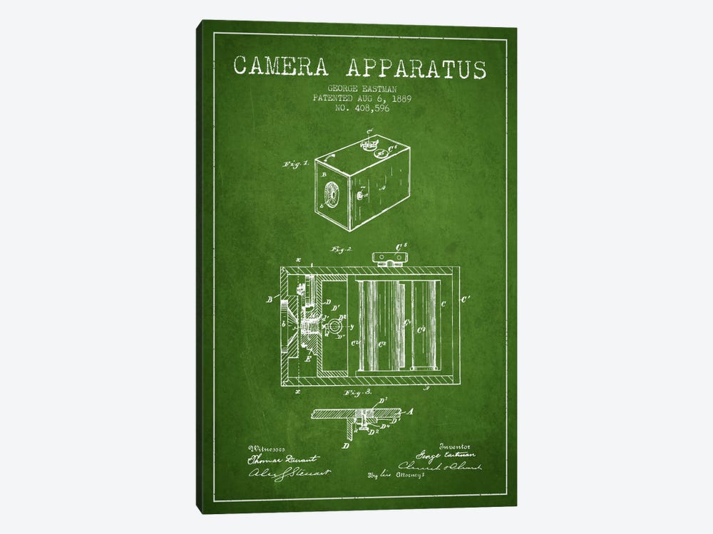 Camera Green Patent Blueprint 1-piece Canvas Art