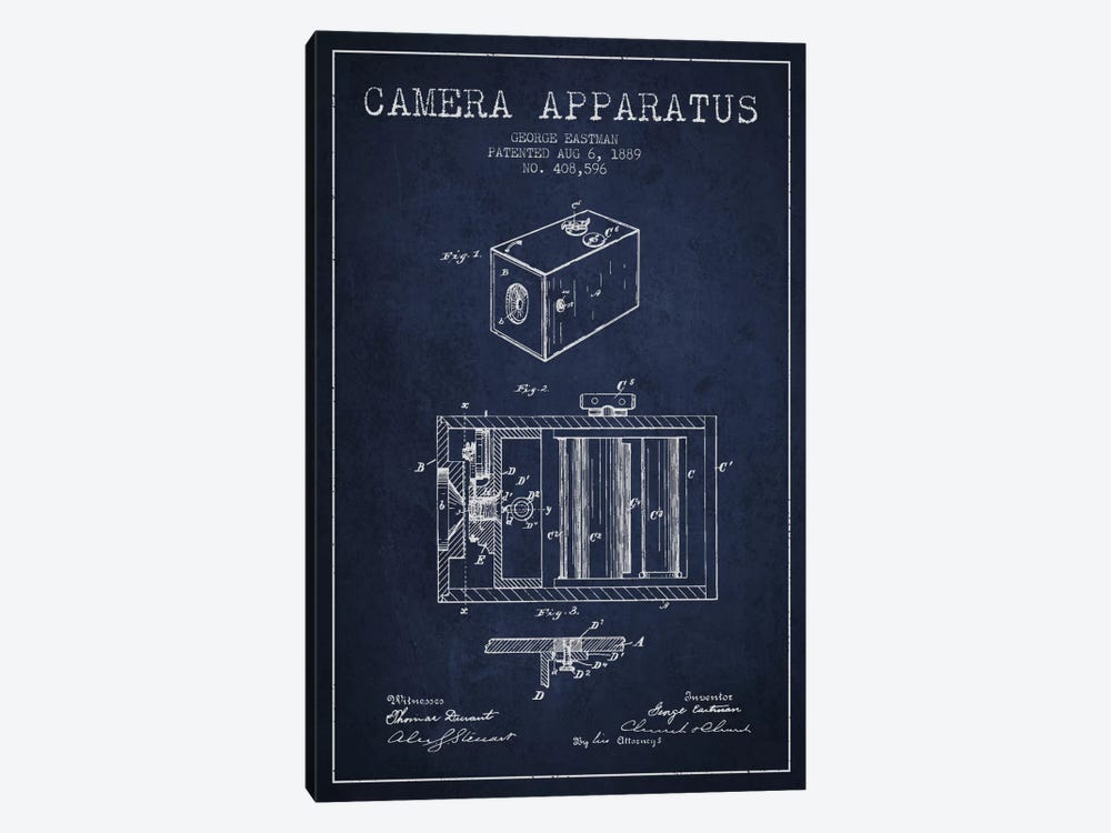 Camera Navy Blue Patent Blueprint by Aged Pixel 1-piece Canvas Art Print