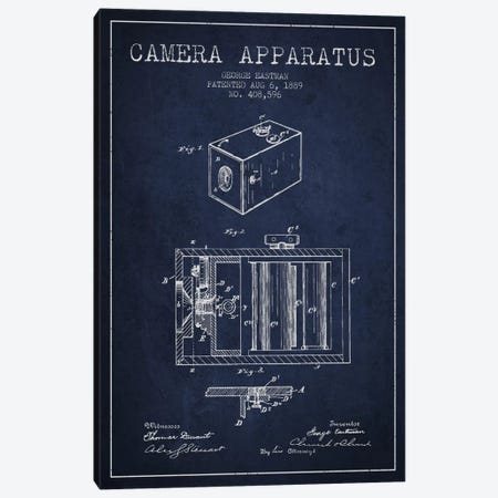 Camera Navy Blue Patent Blueprint Canvas Print #ADP498} by Aged Pixel Canvas Wall Art