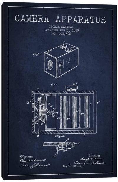 Camera Navy Blue Patent Blueprint Canvas Art Print - Photography as a Hobby