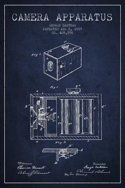 Photography As A Hobby: Camera Navy Blue Patent Blueprint by Aged Pixel