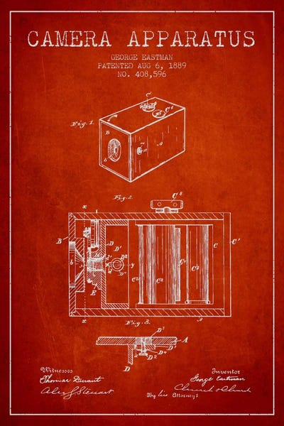 Camera Red Patent Blueprint by Aged Pixel canvas print