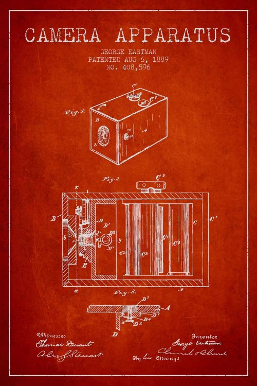 Camera Red Patent Blueprint by Aged Pixel wall art