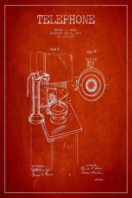 Ahern Telephone Red Patent Blueprint