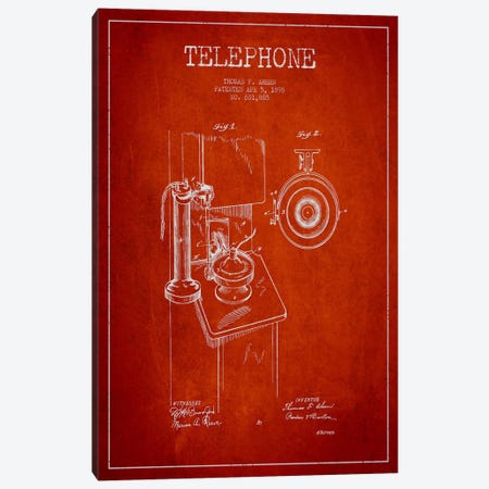 Ahern Telephone Red Patent Blueprint Canvas Print #ADP4} by Aged Pixel Canvas Artwork