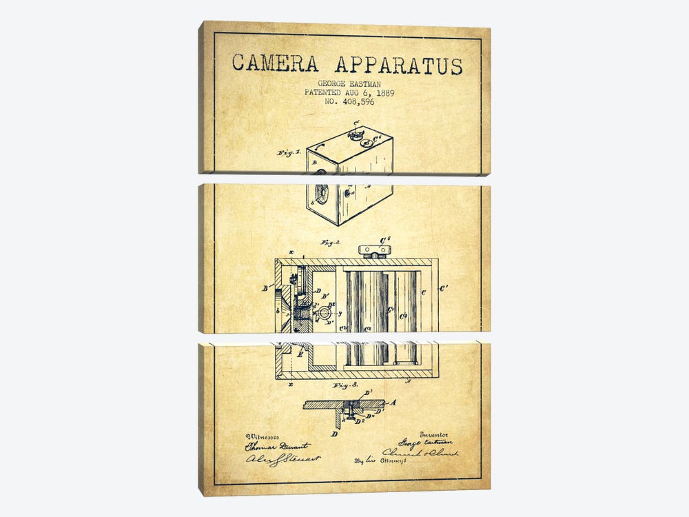 Camera Vintage Patent Blueprint by Aged Pixel 3-piece Art Print