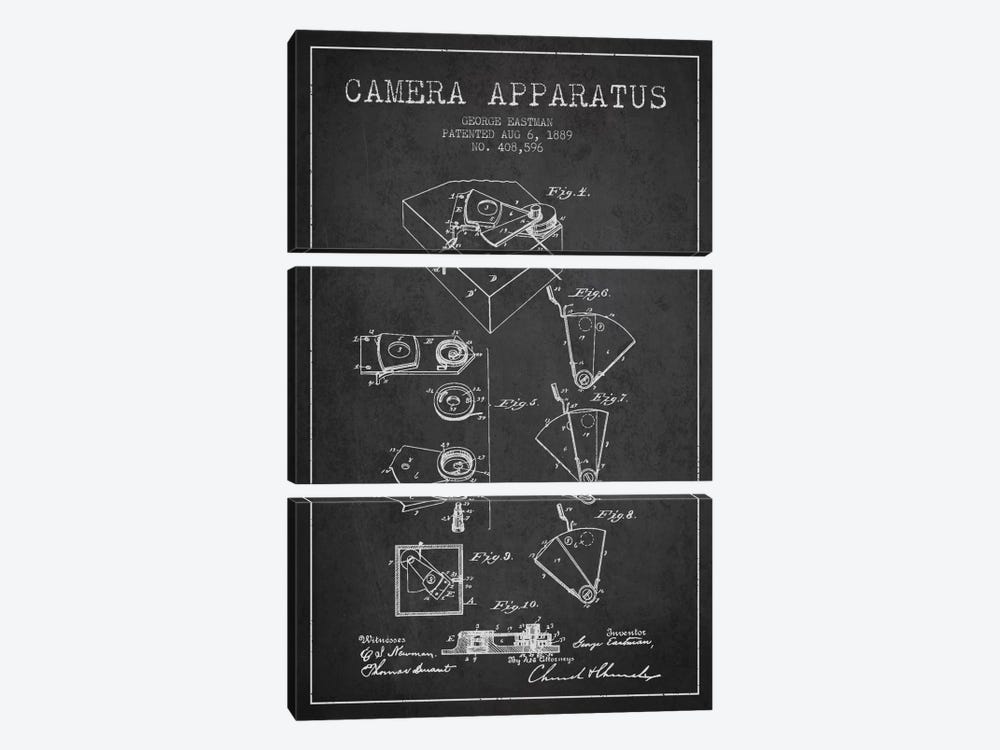 Camera Charcoal Patent Blueprint by Aged Pixel 3-piece Canvas Artwork