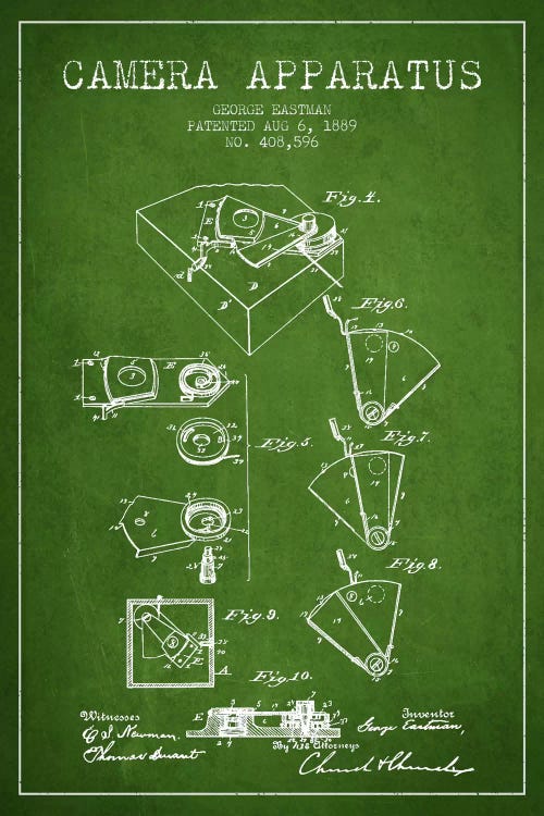 Camera Green Patent Blueprint by Aged Pixel wall art