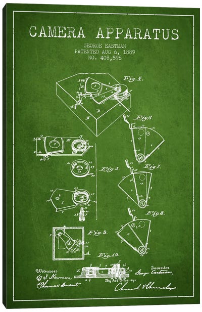 Camera Green Patent Blueprint Canvas Art Print