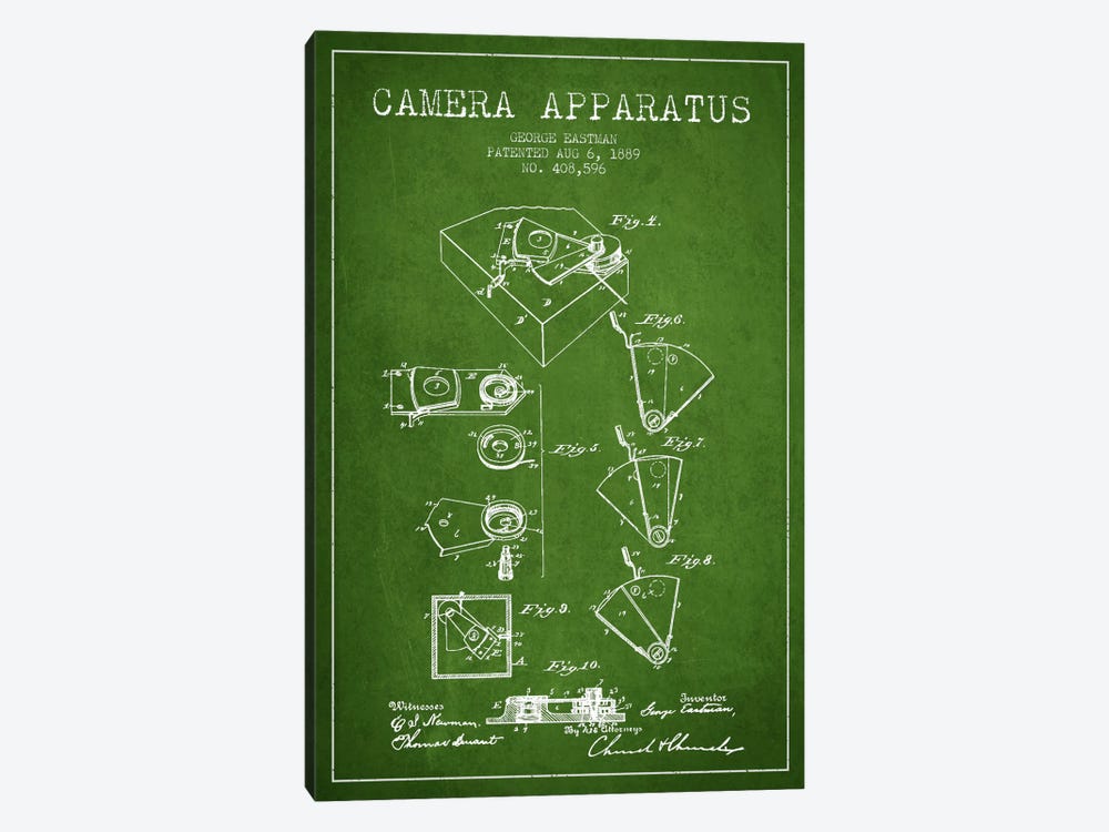 Camera Green Patent Blueprint by Aged Pixel 1-piece Canvas Art Print