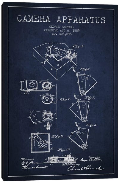 Camera Navy Blue Patent Blueprint Canvas Art Print - Electronics & Communication Blueprints