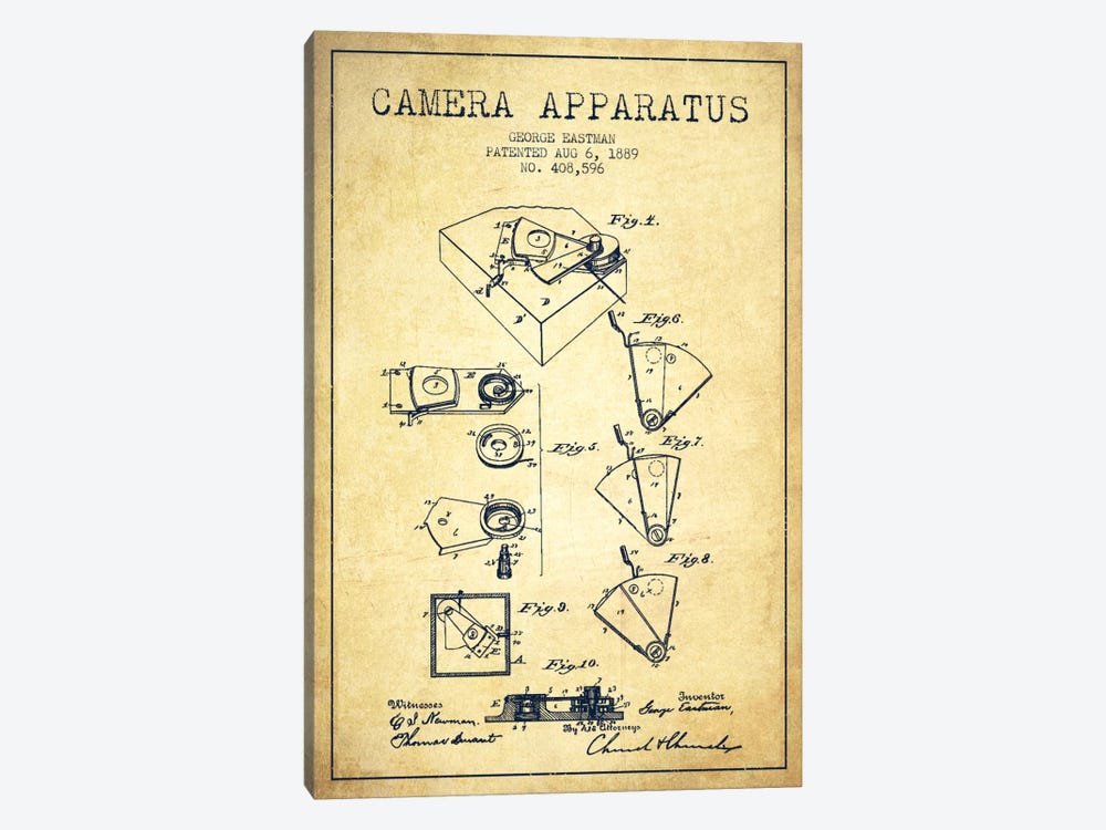 Camera Vintage Patent Blueprint by Aged Pixel 1-piece Canvas Artwork