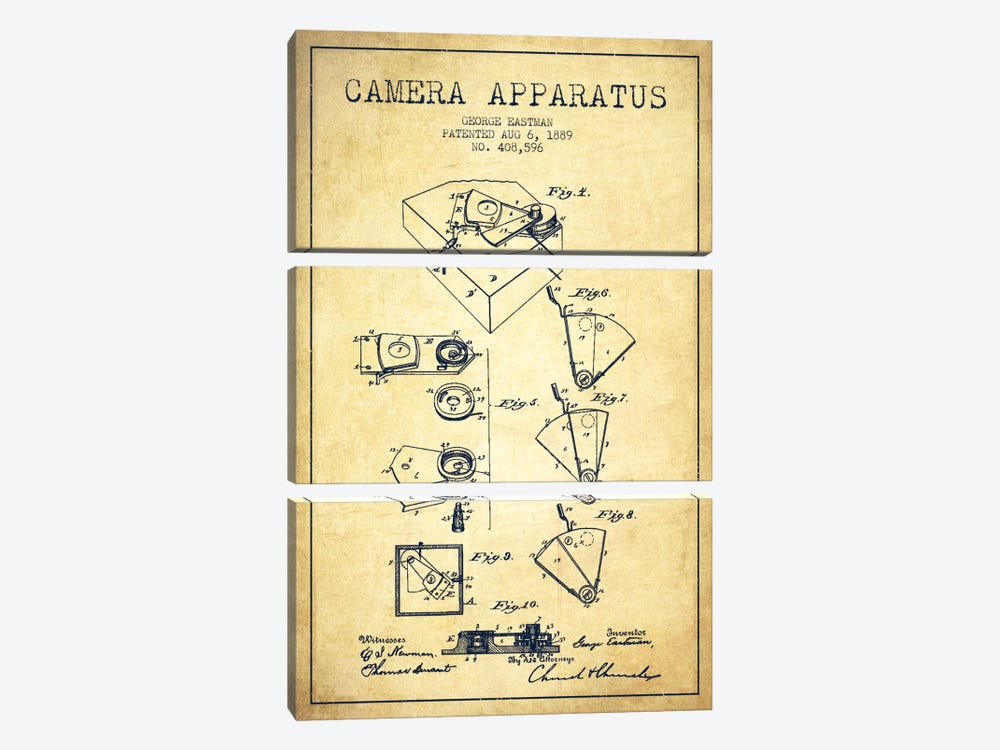 Camera Vintage Patent Blueprint by Aged Pixel 3-piece Canvas Art