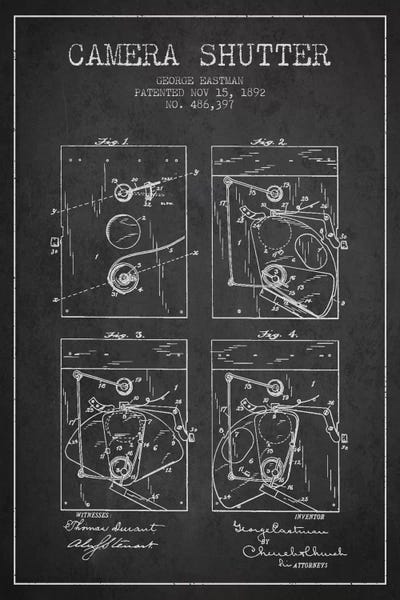 Camera Shutter Charcoal Patent Blueprint by Aged Pixel metal wall art