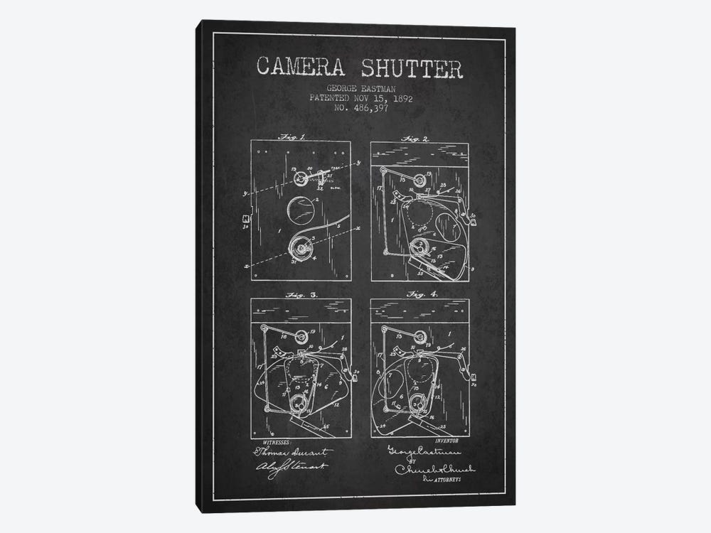Camera Shutter Charcoal Patent Blueprint by Aged Pixel 1-piece Art Print