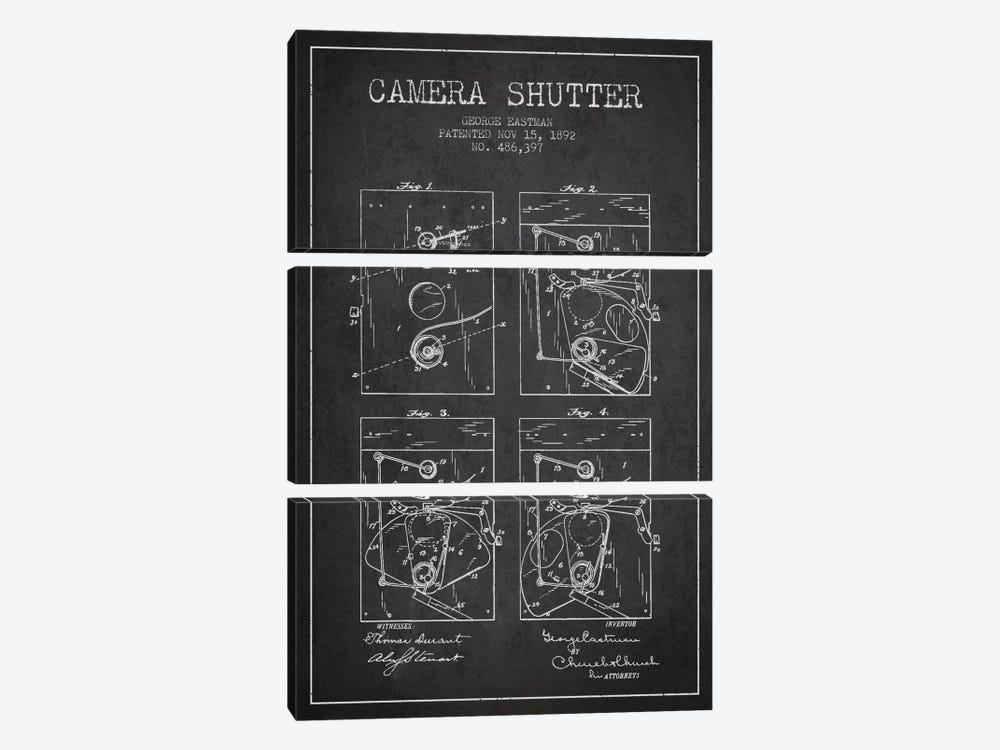 Camera Shutter Charcoal Patent Blueprint by Aged Pixel 3-piece Canvas Print
