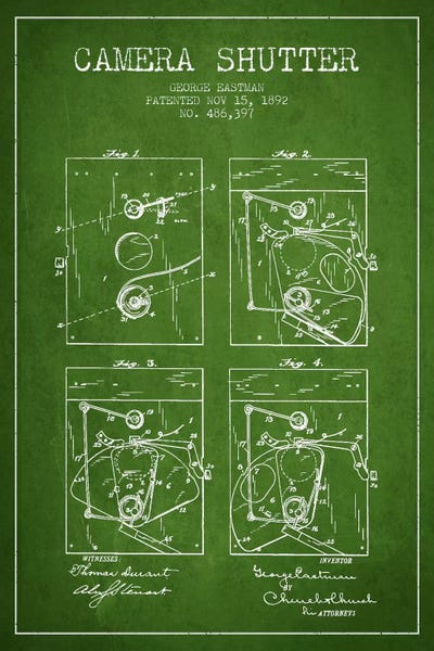 Camera Shutter Green Patent Blueprint by Aged Pixel canvas print