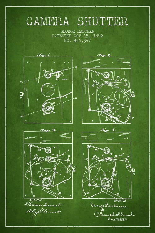 Camera Shutter Green Patent Blueprint by Aged Pixel wall art