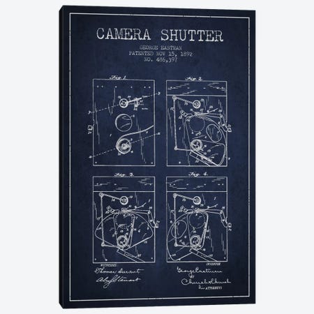 Camera Shutter Navy Blue Patent Blueprint Canvas Print #ADP508} by Aged Pixel Canvas Artwork