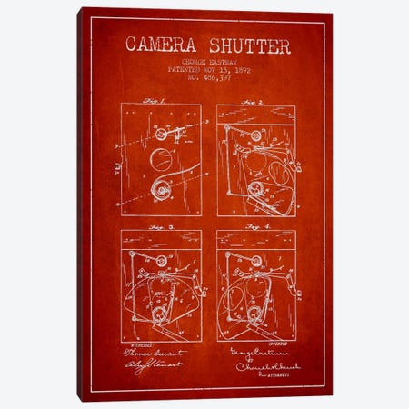 Camera Shutter Red Patent Blueprint Canvas Print #ADP509} by Aged Pixel Canvas Wall Art