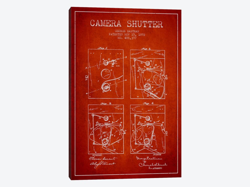 Camera Shutter Red Patent Blueprint 1-piece Canvas Wall Art