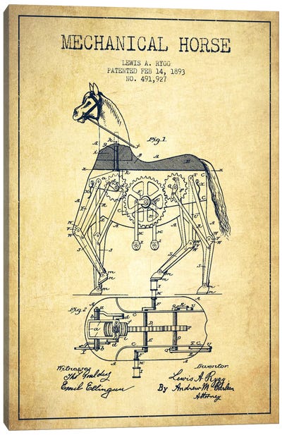 Mechanical Horse Vintage Patent Blueprint Canvas Art Print - Aged Pixel: Toys & Games