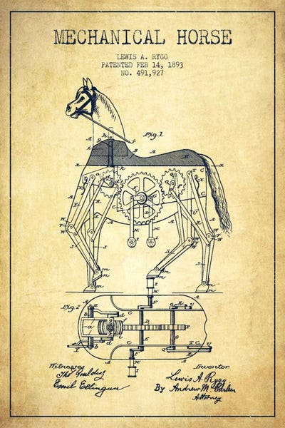 Toys & Collectibles: Mechanical Horse Vintage Patent Blueprint by Aged Pixel