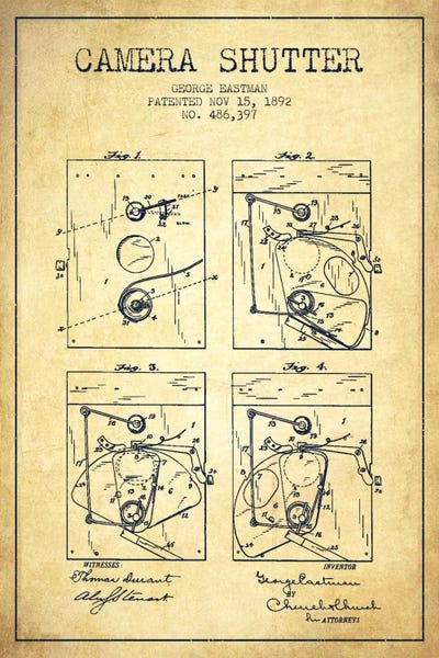 Camera Shutter Vintage Patent Blueprint by Aged Pixel canvas print