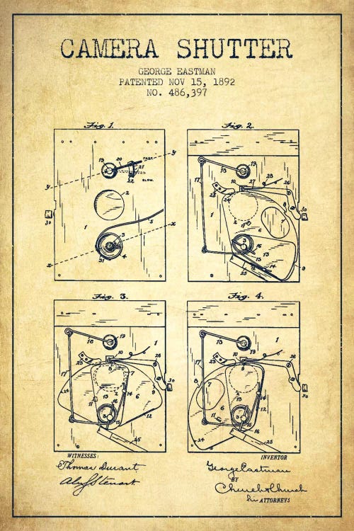 Camera Shutter Vintage Patent Blueprint by Aged Pixel wall art
