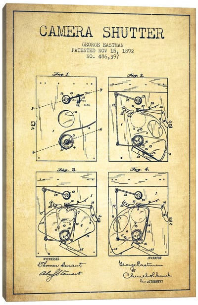Camera Shutter Vintage Patent Blueprint Canvas Art Print - Electronics & Communication Blueprints