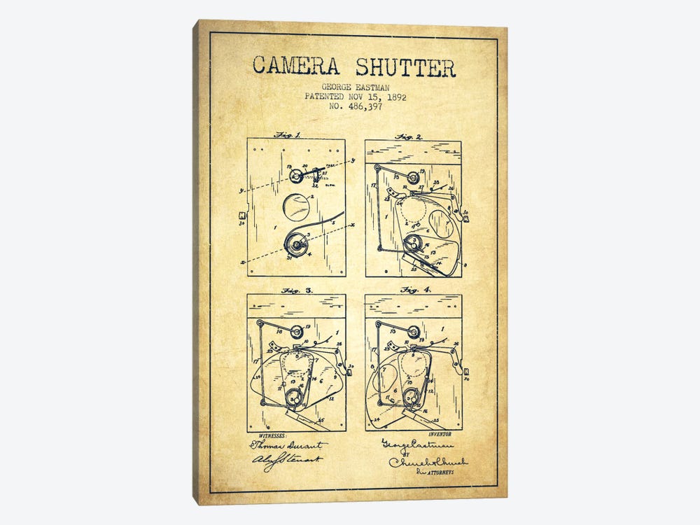 Camera Shutter Vintage Patent Blueprint by Aged Pixel 1-piece Canvas Art