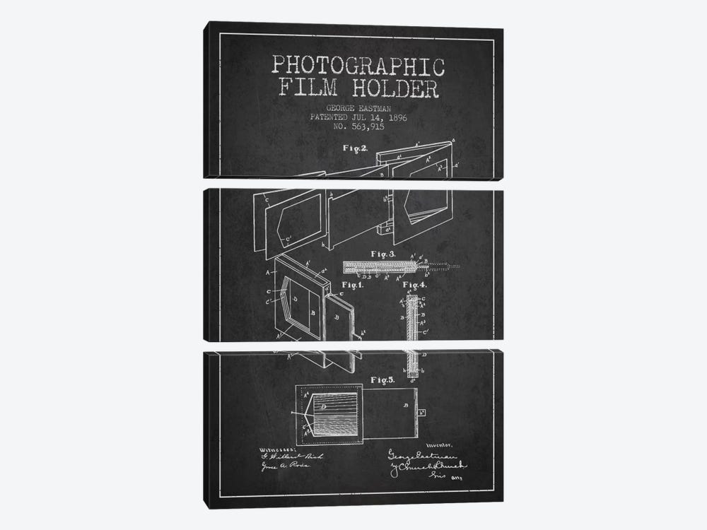 Film Holder Charcoal Patent Blueprint by Aged Pixel 3-piece Canvas Print