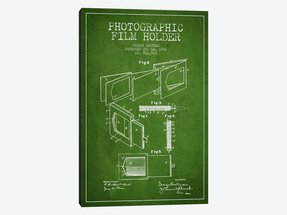 Film Holder Green Patent Blueprint by Aged Pixel 1-piece Canvas Wall Art