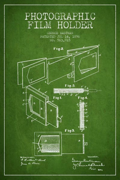 Electronics & Communication Blueprints: Film Holder Green Patent Blueprint by Aged Pixel