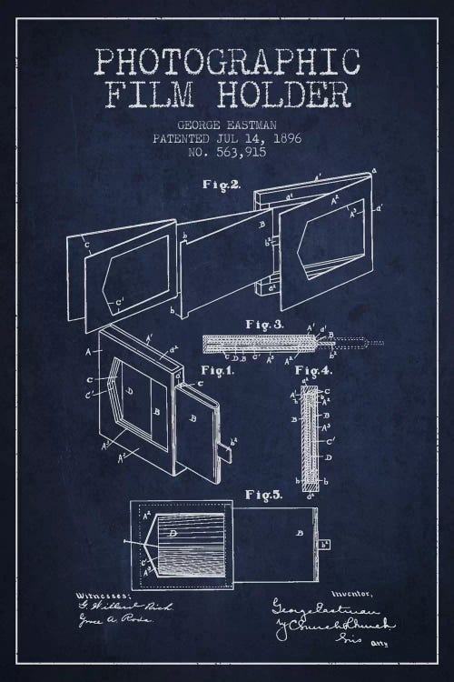 Film Holder Navy Blue Patent Blueprint by Aged Pixel wall art