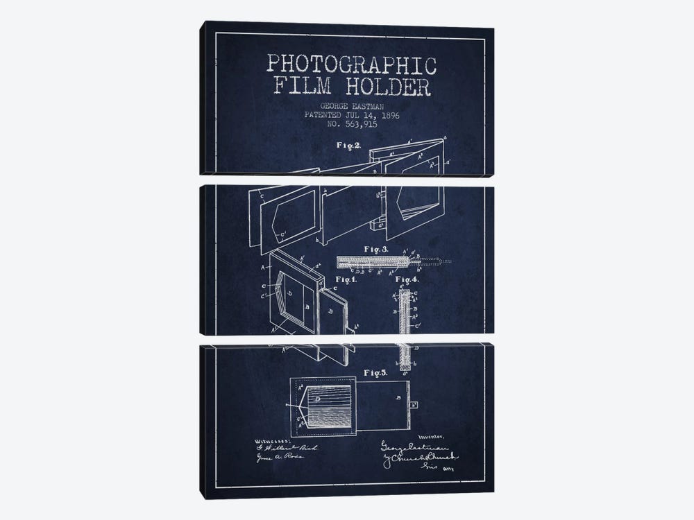 Film Holder Navy Blue Patent Blueprint by Aged Pixel 3-piece Canvas Print